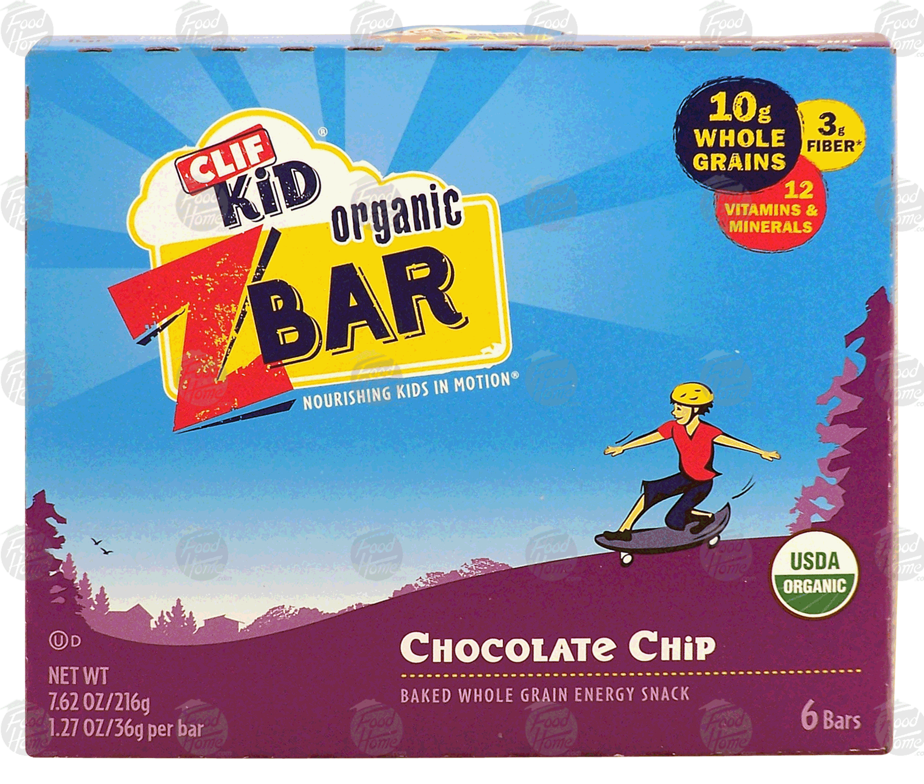 Clif Kid Z Bar organic chocolate chip baked whole grain energy snack, 6 bars Full-Size Picture